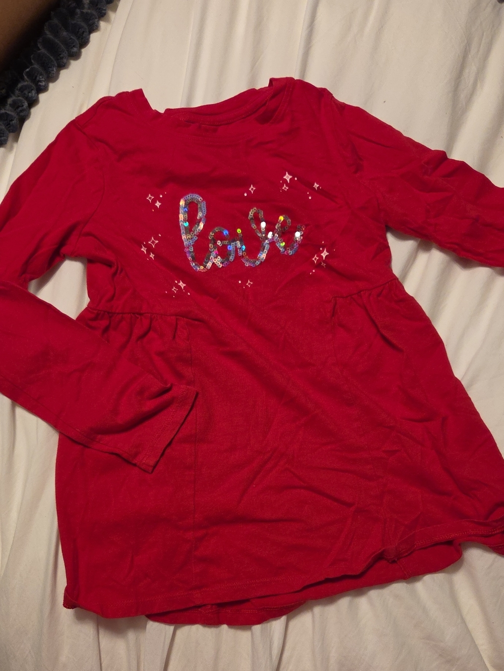 Lands' End Red Long-Sleeve Tee with Multicolor Sequin 'Love'